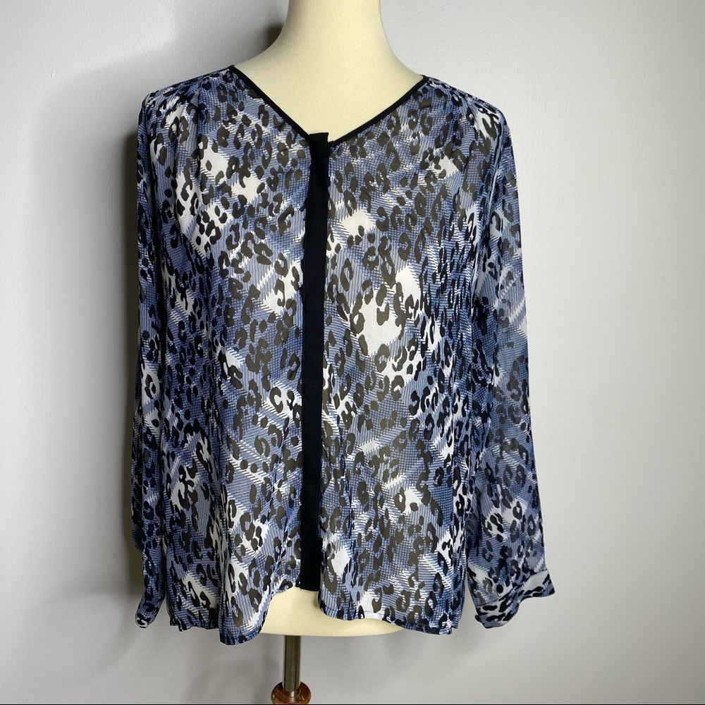 CAbi blue animal print partial sheer fatale blouse - Picture 2 of 8